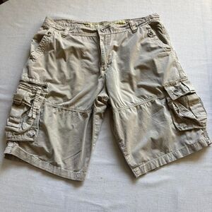 Ring of Fire Beige Cargo Shorts Size 36 Outdoor Utility Pockets 100% Cotton